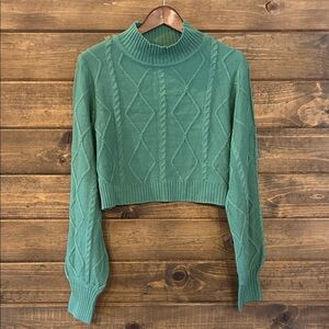 Green Cable Knit Cropped Sweater